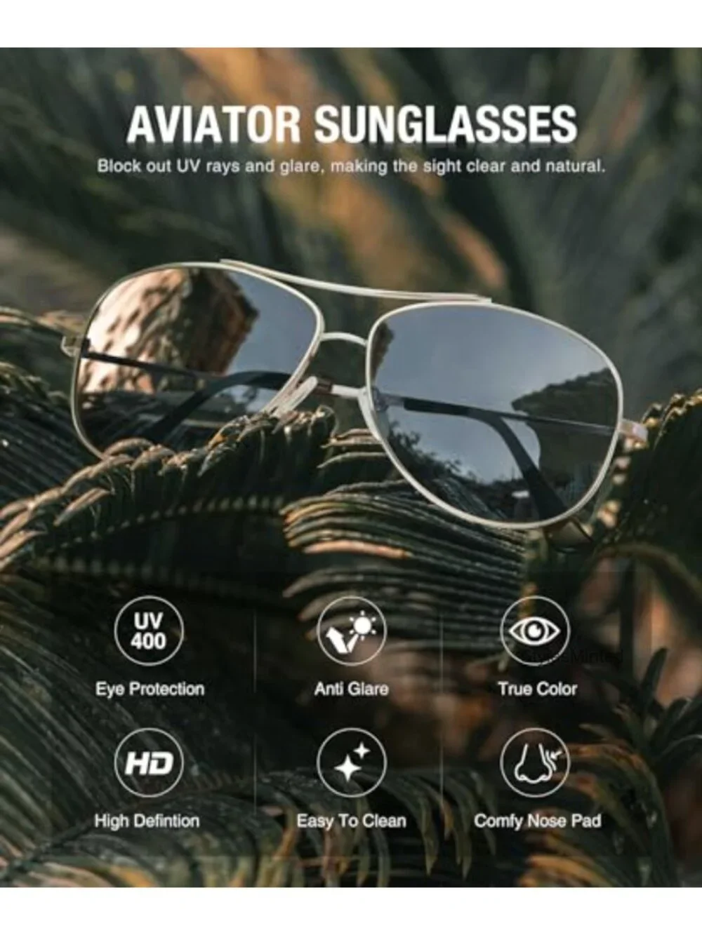 Polarized Aviator Sunglasses Metal Frame UV400 Protection Lightweight Driving